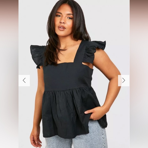 Boohoo Plus Linen Ruffle Smock Top - Picture 3 of 3